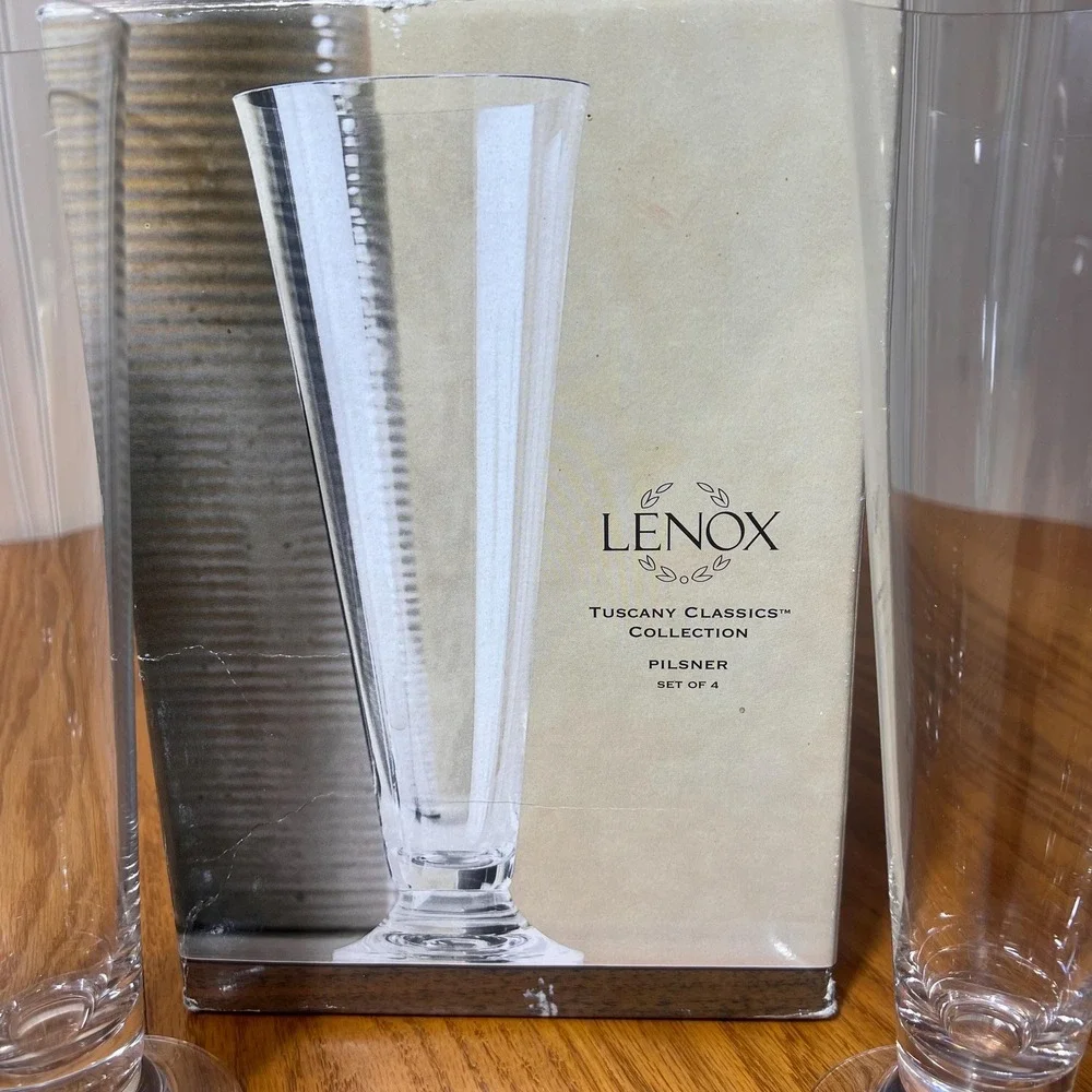 Lenox Tuscany Classics Crystal Pilsner Glasses Set 4 Austria 18.5oz NOS